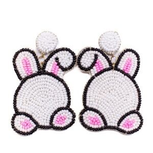 NWT Beaded Bunny Earrings - White and Pink